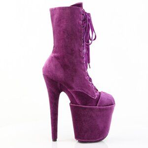 Purple Velvet Ankle Boots for Pole Dancing - Gothic 8 Inch Platform Heels